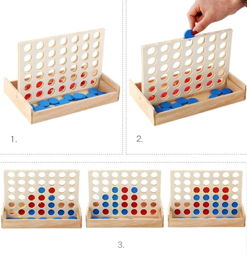 Vista 3 de Juego de mesa de madera 4 en una fila Línea plegable 4 juguetes clásicos de la familia juguete educativo para niños y familia