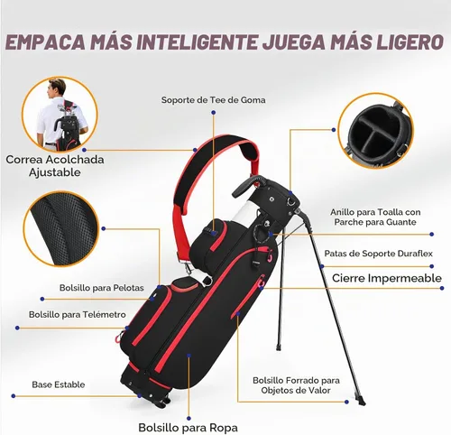 Vista 2 de Par 3 Bolsa de soporte de golf con divisor de 3 vías y cifrado 900D Negro