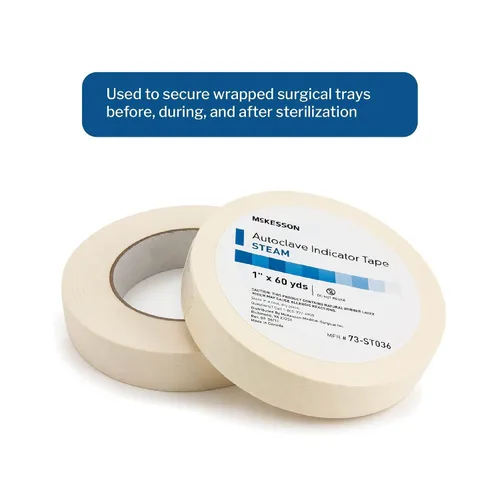 Vista 2 de McKesson Cinta indicadora de autoclave, natural, 1 in x 60 yardas, 18 ct Vapor