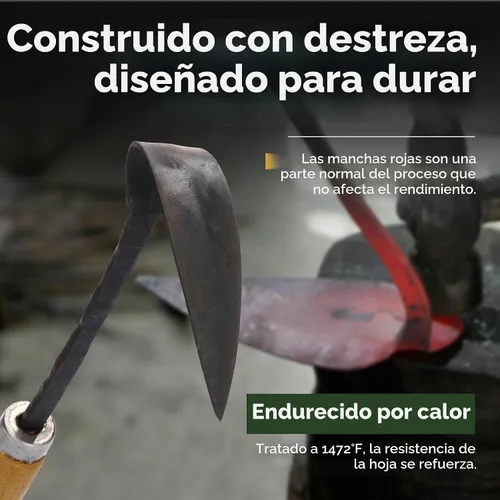 Vista 4 de Point Homi - Azada de mano, herramienta de jardín tradicional coreana hecha a mano con mango de madera de castaño y acacia para deshierbar y plantar