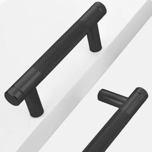 Vista 15 de Paquete de 12 pomos de gabinete de 1 pulgada moleteados negros para cajones y armarios, tiradores de bronce de aluminio (modernos 12, negro)