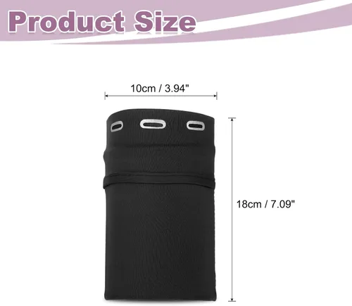 Vista 2 de PATIKIL Funda universal para brazalete para correr de 7 x 4 pulgadas, con bolsillo con cremallera para auriculares llaves, tarjetas de crédito Negro