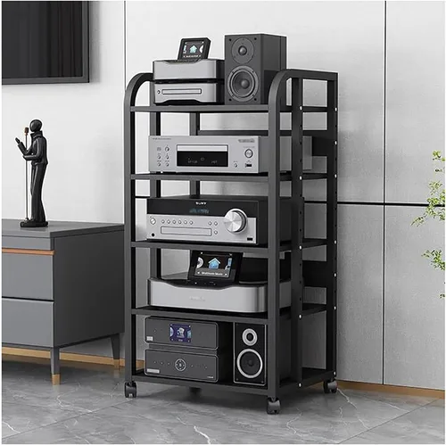 Vista 2 de Organizador de medios con cajones, estante de CD estéreo torre de sonido, impresora organizador de oficina en casa con estantes ajustables