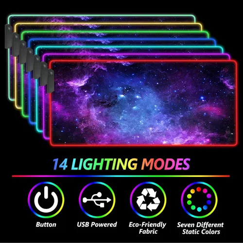 Vista 3 de DINKY - Alfombrilla de mouse para juegos RGB, alfombrilla de mouse grande extendida suave con 14 modos de iluminación, almohadilla de teclado