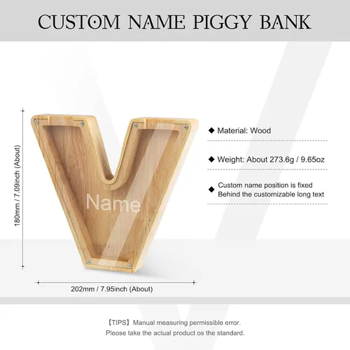 Vista 3 de Wooden Piggy Bank Personalized 26 English Alphabet Letter Coin Bank Custom Money Box Wooden Piggy Bank Gift for Kids Christmas Birthday Gift Home