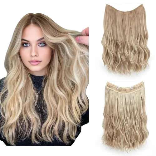 Vista 29 de SARLA Extensión de Cabello con Alambre Invisible con 3 Clips Pieza de Cabello Sintética Corta de Ondas de Playa Diadema Transparente Ajustable