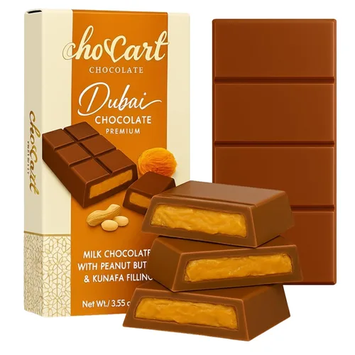 Vista 8 de Barra de chocolate ChoCart Dubai con algodón de azúcar y pistacho 95g de chocolate con leche belga prémium Delicia viral del Medio Oriente