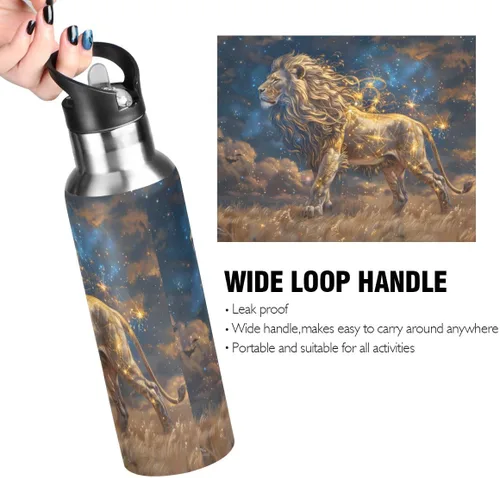 Vista 3 de Flower Horse - Botella de agua de acero inoxidable con aislamiento al vacío, botella de boca estándar con asa ancha