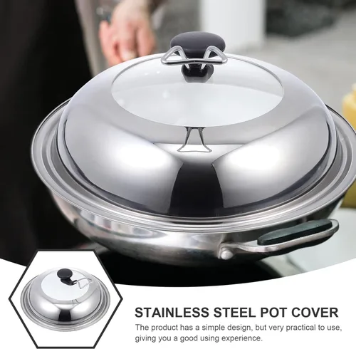 Vista 2 de Operitacx Tapa de olla de acero inoxidable Cubierta de wok de acero inoxidable Cubierta universal para ollas Utensilios de cocina Tapa de cocina