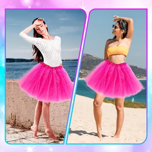 Vista 7 de Tutús para mujeres adultas, faldas tutús de 3 capas de tul, falda de ballet estilo de los años 80, falda corta, disfraz de Halloween y Navidad