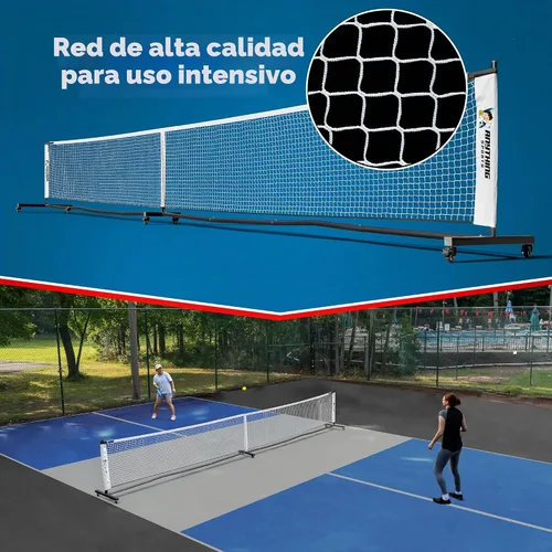 Vista 3 de Red de pickleball resistente de lujo con ruedas – Sistema de red portátil de tamaño reglamentario con ruedas bloqueables y funda de transporte