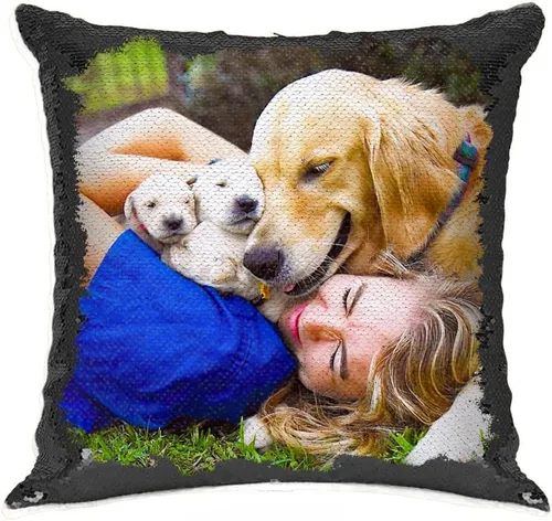 Vista 3 de Almohadas de lentejuelas personalizadas, fundas de cojín decorativas, regalos con fotos personalizadas para mamá, mejor amiga, familia, cualquier