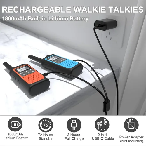 Vista 3 de Walkie Talkies para adultos de largo alcance, paquete de 2 walkie talkies recargables, 22 canales FRS, radios bidireccionales con receptor
