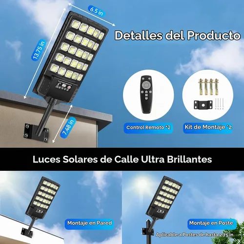 Vista 6 de Solar Street Lights Outdoor Waterproof, 20000LM 6500K Motion Sensor LED Flood Lights, Dusk to Dawn Solar Lights with Remote, Solar-Powered Parking