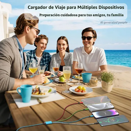 Vista 6 de Cable de carga múltiple 4 en 1, cable de carga USB con 2 cargadores USB C/IP/Micro USB, cargador de teléfono para iPhone 17-8/Android/iPad y más