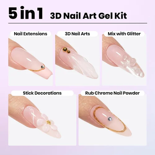 Vista 2 de Beetles - Gel de uñas sólido constructor, gel transparente 3D de 1.06 onzas para esculpir, gel de construcción de gel duro con polvo de uñas