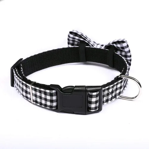Vista 3 de Love Dream Collar de perro con pajarita extraíble Collar a cuadros de Navidad Correa de algodón suave y cómoda, hebilla de liberación rápida