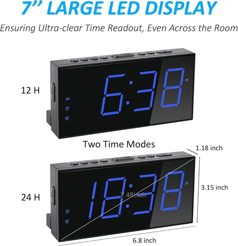 Vista 4 de Mesqool Reloj despertador digital dual para dormitorios, pantalla grande, reloj eléctrico con cargador USB, batería de respaldo, atenuador, 4