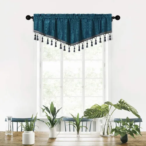Vista 42 de ELKCA Cortinas de doble cara de felpilla para ventana de cocina, 52x18, bolsillo para barra, cenefa color beige para sala de estar, paquete de 1