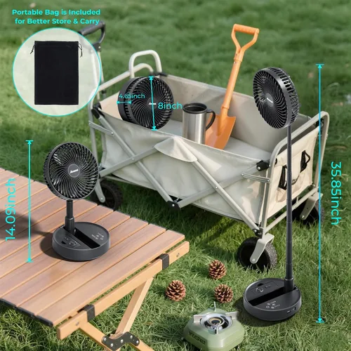 Vista 7 de AMACOOL Ventilador oscilante plegable de 8 pulgadas, funciona con batería de 10000 mAh con control remoto y temporizador, ventilador de pie portátil