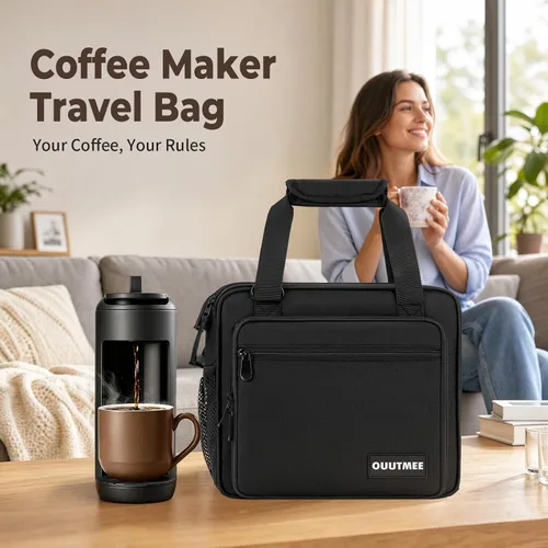Vista 6 de Bolsa de transporte para cafetera compatible con Keurig K-Mini Mate, bolsa de almacenamiento portátil de una sola porción con bolsillos adicionales