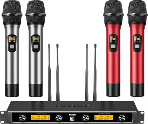 Vista 14 de Sistema de Micrófonos Inalámbricos TONOR, Micrófonos Dinámicos de Mano Profesionales de Metal UHF de 2*15 Canales con Receptor Inalámbrico