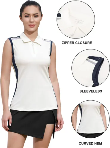 Vista 3 de JACK SMITH Polo de golf sin mangas para mujer con cuello con cremallera para mujer, secado rápido