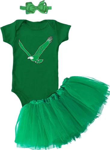 Vista 11 de Eagle - Conjunto de body deportivo para bebé + falda tutú + diadema con lazo Body negro/tutú verde