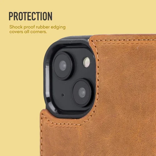 Vista 2 de Bayelon Funda para iPhone 14, funda de cuero de grano completo, [2 en 1], funda magnética desmontable con ranuras para tarjetas, soporte y función