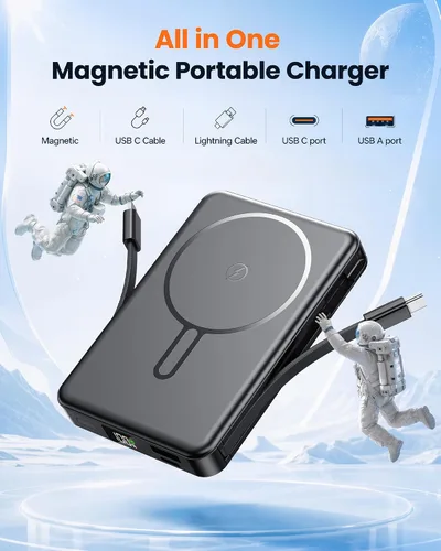 Vista 2 de RONEGN Banco de energía 10000mAh carga rápida magnética inalámbrica Black