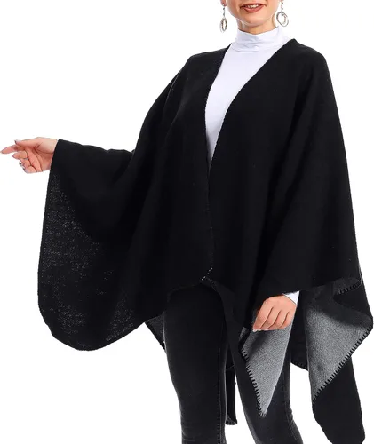 Vista 4 de Zando Women's Warm Shawl Wrap Open Front Poncho Cape Color Block Shawls Winter Cardigan Wrap Printed Ponchos for Women 2
