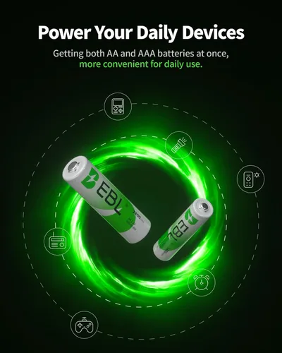 Vista 4 de EBL Combo de pilas AA AAA, 16 juegos con 8 pilas AA de 2300 mAh y 8 pilas recargables AAA de 1100 mAh