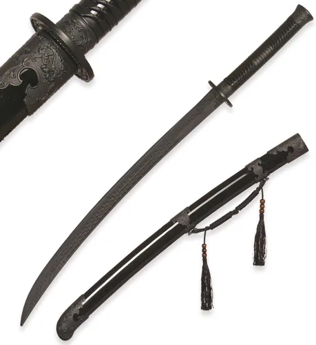 Vista 7 de 39" Plastic Martial Arts Polypropylene Training Katana Practice Sword, Black Chinese Tang Dynasty Style Dragon Pattern Decorated Sword with Scabbard