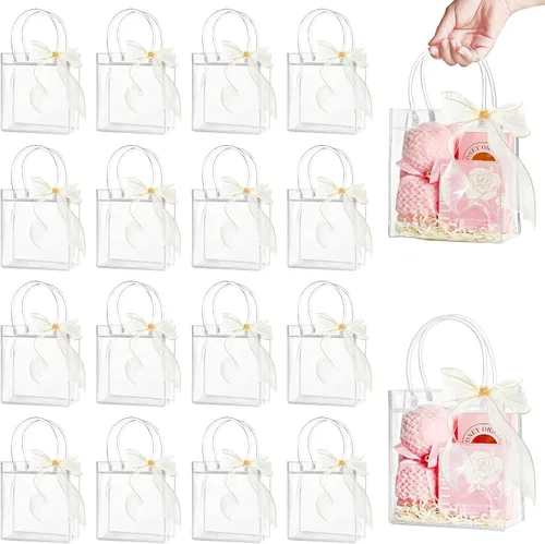 Vista 10 de Ohuimrt 50 Pack 4.92" x 2.75" x 5.9" Clear Plastic Gift Bags with Handles