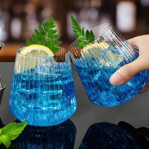 Vista 5 de BESTSTAR 36 Piezas Copas de Vino de Plástico Transparente Acanalado de 12 onzas, Copas de Champán Desechables de Origami Onduladas, Elegantes Vasos