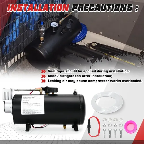 Vista 4 de PTNHZ Bomba de Tanque de Compresor de Aire DC 12V MAX 150PSI con Tanque de 3 Litros 0.8 Galones Para Tren, Camión, Barco, Camioneta, Autocaravana.