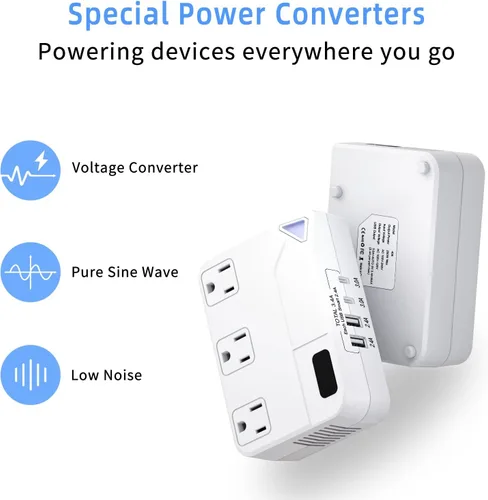 Vista 13 de Enchufe de conversión de 250 W, convertidor de viaje internacional con 2 puertos USB y 2 puertos USB-C, reducción de 220 V a 110 V para áreas de 100