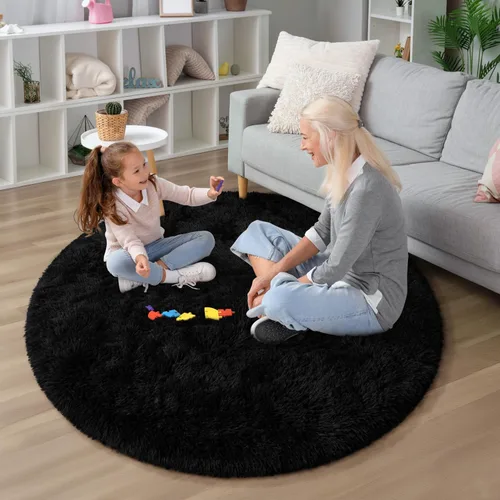 Vista 6 de EVOIONOS Alfombra Redonda Negra para Dormitorio, 4x4 Pies Alfombra de Área Circular Suave y Esponjosa para Sala de Estar, Alfombra Circular de Felpa