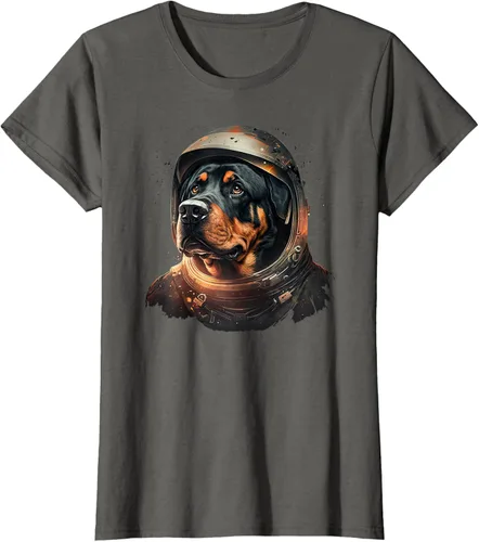 Vista 54 de Divertida camiseta Rottweiler con diseño de astronauta rottweiler en galaxia espacial, Negro