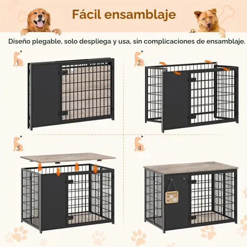 Vista 3 de YATINEY Muebles plegables para perros, jaula para perros con marco de bricolaje, perrera resistente para interiores con ganchos, mesa auxiliar