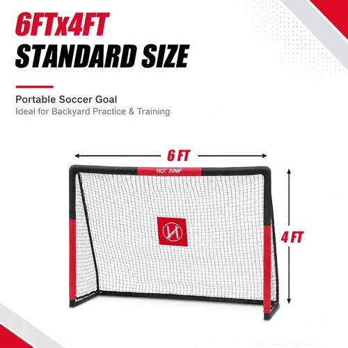 Vista 6 de Portería de fútbol para patio trasero, 6x4/8x5/10x6.5/12x6.5 pies de metal, porteria de fútbol para niños de 8-12 años, red de fútbol con diseño