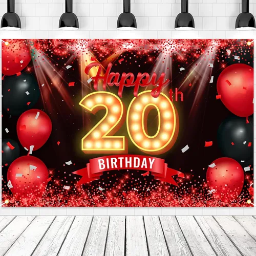 Vista 15 de Cartel de feliz cumpleaños 10 años, fondo rojo y negro, decoraciones de cumpleaños para niñas y niños de 10 años, artículos de fotografía