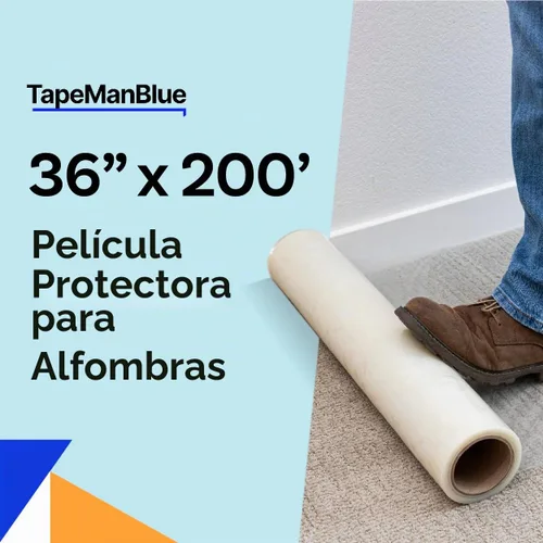 Vista 2 de TapeManBlue Rollo de película protectora de alfombra de 36 pulgadas x 200 pies, película protectora de plástico autoadhesiva para alfombras