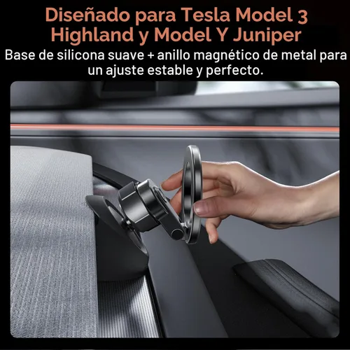 Vista 2 de YONZEE Soporte magnético para teléfono compatible con modelos Y Juniper 2025-2026 y Tesla Model 3 Highland 2024-2026, base de rótula