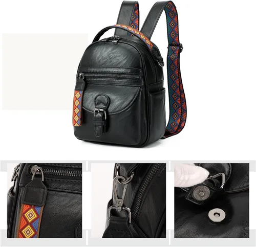 Vista 3 de KL928 Mochila pequeña para mujer, mochila de hombro a la moda, Negro -, Mochilas Daypack