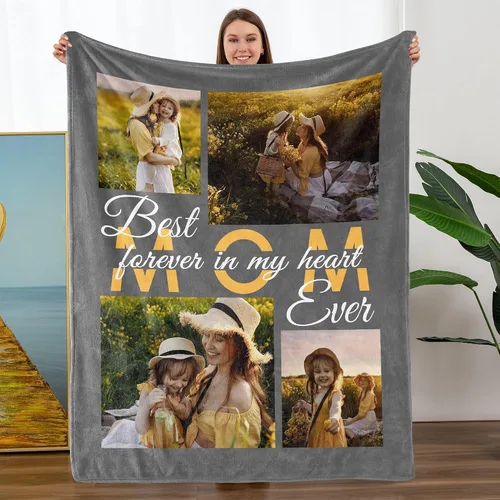 Vista 28 de TURMTF Manta personalizada con foto para mamá de hija e hijo, regalos de boda personalizados para ella, él, pareja, esposa, marido, novia, novio
