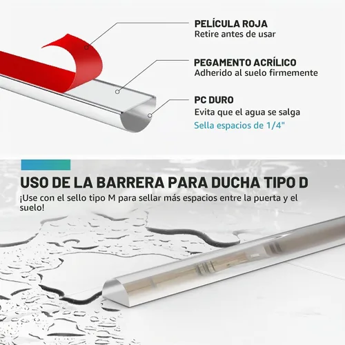 Vista 6 de Junta inferior para puerta de ducha, 2 piezas de 1/2 x 36 pulgadas