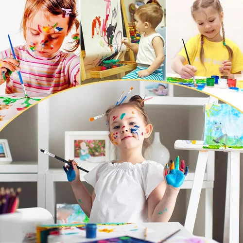 Vista 5 de 30 pinceles de pintura para pintura acrílica, pinceles para niños, pelo de nailon plano, pincel para manualidades, óleo pequeño, acuarelas, Negro