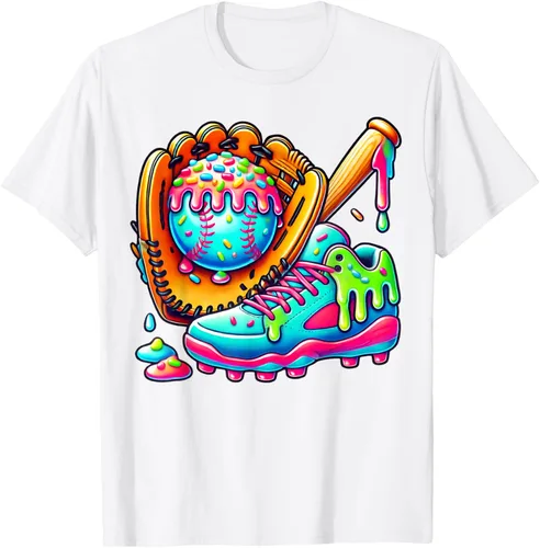 Vista 3 de Ice Cream Drip Baseball Stuff Baseball Drip For Boys Graphic T-Shirt, Negro -, Pequeña
