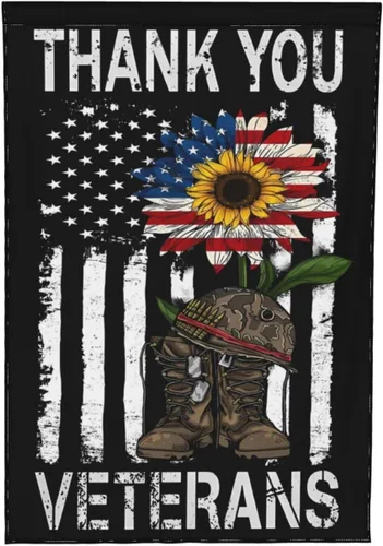 Vista 9 de Bandera de jardín para el Día de los Caídos, bandera de girasol de 12 x 18 pulgadas, soldados militares, veteranos, 4 de julio, decoración
